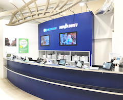 INJA WiFi and GLOBAL WiFi shared rental counter on 2F Arrival Lobby at Haneda Airport Terminal 3